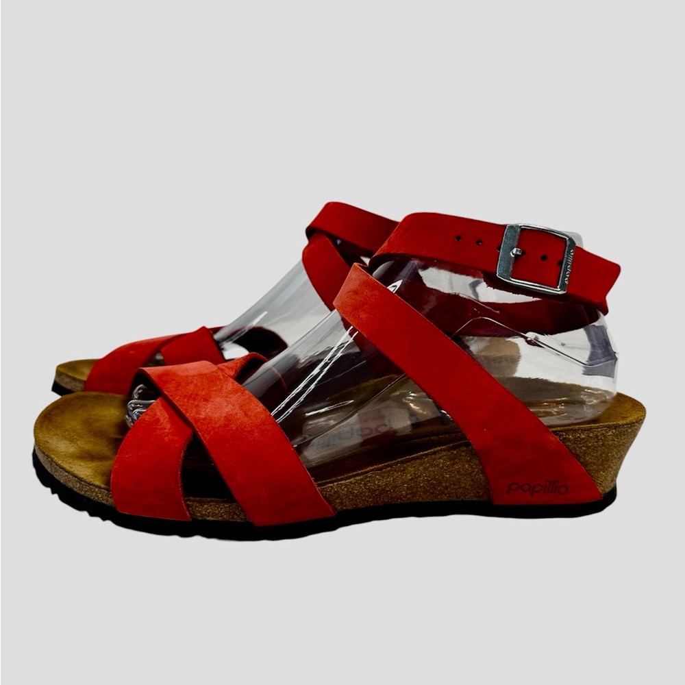 Birkenstock Papillio Lola Sandals Coral Suede Cross-Strap Wedges 41 EU/10 US